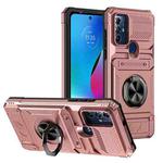 For Motorola Moto G Power 2022 TPU+PC Shockproof Card Slot Phone Case with Metal Ring Holder(Rose Gold)