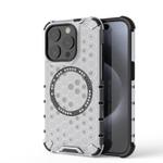 For iPhone 15 Pro Honeycomb Magnetic Ring Shockproof Phone Case(White)