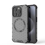 For iPhone 15 Pro Honeycomb Magnetic Ring Shockproof Phone Case(Black)