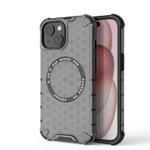 For iPhone 15 Plus Honeycomb Magnetic Ring Shockproof Phone Case(Black)