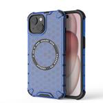 For iPhone 15 Honeycomb Magnetic Ring Shockproof Phone Case(Blue)