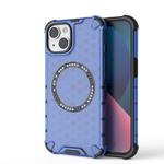 For iPhone 14 Plus Honeycomb Magnetic Ring Shockproof Phone Case(Blue)