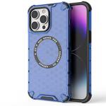 For iPhone 14 Pro Honeycomb Magnetic Ring Shockproof Phone Case(Blue)