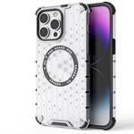 For iPhone 14 Pro Max Honeycomb Magnetic Ring Shockproof Phone Case(White)