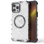 For iPhone 13 Pro Max Honeycomb Magnetic Ring Shockproof Phone Case(White)