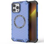 For iPhone 13 Pro Max Honeycomb Magnetic Ring Shockproof Phone Case(Blue)