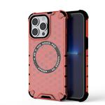 For iPhone 13 Pro Honeycomb Magnetic Ring Shockproof Phone Case(Red)