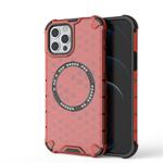 For iPhone 12 Pro Max Honeycomb Magnetic Ring Shockproof Phone Case(Red)