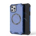 For iPhone 12 Pro Max Honeycomb Magnetic Ring Shockproof Phone Case(Blue)