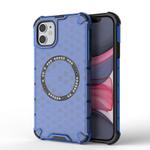 For iPhone 11 Honeycomb Magnetic Ring Shockproof Phone Case(Blue)