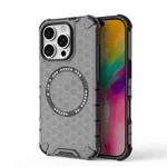 For iPhone 16 Pro Honeycomb Magnetic Ring Shockproof Phone Case(Black)