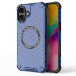 For iPhone 16 Plus Honeycomb Magnetic Ring Shockproof Phone Case(Blue)