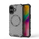 For iPhone 16 Honeycomb Magnetic Ring Shockproof Phone Case(Black)