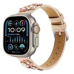 For Apple Watch Ultra 2 49mm Stitched Flower Leather Watch Band(Khaki)