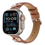 For Apple Watch Ultra 2 49mm Stitched Flower Leather Watch Band(Brown)