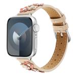 For Apple Watch SE 2022 44mm Stitched Flower Leather Watch Band(Khaki)
