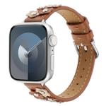 For Apple Watch SE 2022 44mm Stitched Flower Leather Watch Band(Brown)