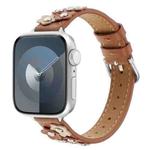 For Apple Watch Series 3 38mm Stitched Flower Leather Watch Band(Brown)