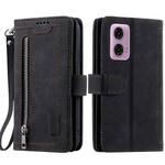 For Motorola Moto G85 Nine Card Zipper Bag Leather Phone Case with Lanyard(Black)