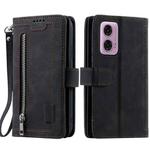 For Motorola Moto E14 Nine Card Zipper Bag Leather Phone Case with Lanyard(Black)