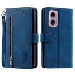 For Motorola Moto E14 Nine Card Zipper Bag Leather Phone Case with Lanyard(Blue)