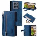 For Motorola Edge 50 Neo Nine Card Zipper Bag Leather Phone Case with Lanyard(Blue)