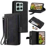 For Motorola Moto G75 5G Nine Card Zipper Bag Leather Phone Case with Lanyard(Black)