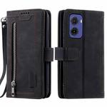 For Motorola Moto G05 Nine Card Zipper Bag Leather Phone Case with Lanyard(Black)