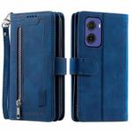 For Motorola Moto G05 Nine Card Zipper Bag Leather Phone Case with Lanyard(Blue)