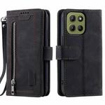 For Motorola Moto G15 Nine Card Zipper Bag Leather Phone Case with Lanyard(Black)