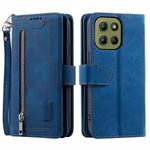 For Motorola Moto G15 Nine Card Zipper Bag Leather Phone Case with Lanyard(Blue)