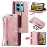 For Motorola Edge 60 Fusion Nine Card Zipper Bag Leather Phone Case with Lanyard(Pink)