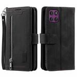 For Motorola Edge 60 Pro Nine Card Zipper Bag Leather Phone Case with Lanyard(Black)