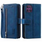 For Motorola Edge 60 Pro Nine Card Zipper Bag Leather Phone Case with Lanyard(Blue)