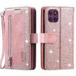 For Motorola Edge 60 Pro Nine Card Zipper Bag Leather Phone Case with Lanyard(Pink)