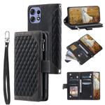 For Motorola Edge 50 Pro Grid Texture Zipper Leather Phone Case with Lanyard(Black)