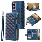 For Motorola Moto G85 Grid Texture Zipper Leather Phone Case with Lanyard(Blue)