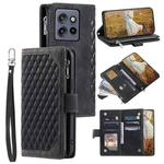 For Motorola Edge 50 Neo Grid Texture Zipper Leather Phone Case with Lanyard(Black)