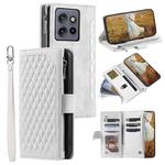 For Motorola Edge 50 Neo Grid Texture Zipper Leather Phone Case with Lanyard(White)