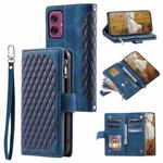 For Motorola Moto G55 Grid Texture Zipper Leather Phone Case with Lanyard(Blue)