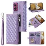 For Motorola Moto G55 Grid Texture Zipper Leather Phone Case with Lanyard(Purple)