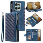 For Motorola Moto G75 5G Grid Texture Zipper Leather Phone Case with Lanyard(Blue)