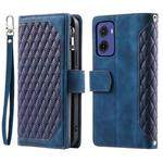 For Motorola Moto G05 Grid Texture Zipper Leather Phone Case with Lanyard(Blue)