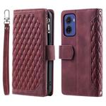 For Motorola Moto G05 Grid Texture Zipper Leather Phone Case with Lanyard(Wine Red)