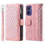 For Motorola Moto G05 Grid Texture Zipper Leather Phone Case with Lanyard(Rose Gold)