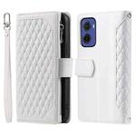 For Motorola Moto G05 Grid Texture Zipper Leather Phone Case with Lanyard(White)