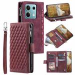 For Motorola Edge 60 Fusion Grid Texture Zipper Leather Phone Case with Lanyard(Wine Red)