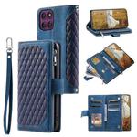 For Motorola Edge 60 Pro Grid Texture Zipper Leather Phone Case with Lanyard(Blue)