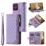 For Motorola Edge 60 Pro Grid Texture Zipper Leather Phone Case with Lanyard(Purple)