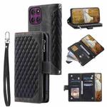 For Motorola Edge 60 Pro Grid Texture Zipper Leather Phone Case with Lanyard(Black)